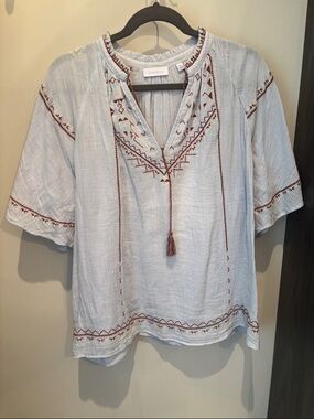 Little Moon Light Blue Boho Tunic with Rust Embroidery